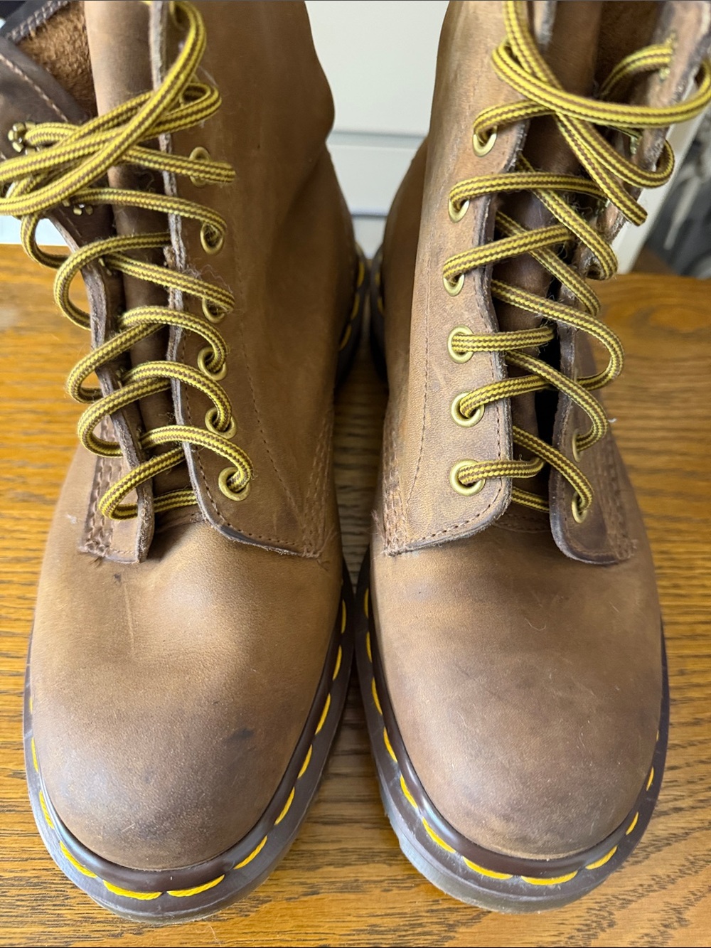 Dr. Martens Brown Leather Lace-Up Boots with Yellow Accents